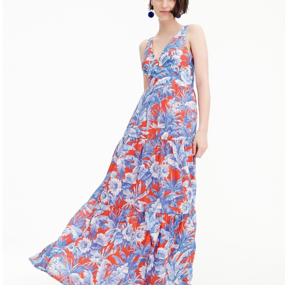 J Crew Red and Blue Floral Maxi Dress Size 6